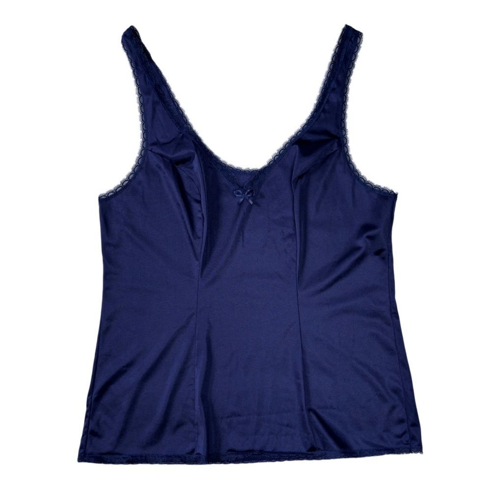 Vanity Fair Navy Blue Vintage 90’s Lace Trim Satin Camisole